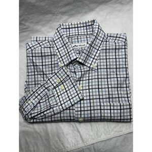 Peter Millar Shirt Men's Blue White Medium Button Down Long Sleeve